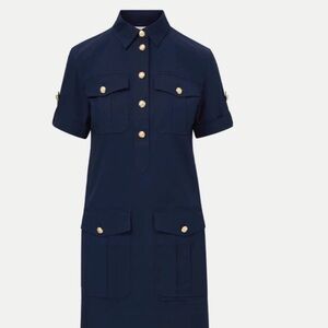 NWT Veronica Beard Lucca Navy Shirt Dress with Gold Buttons